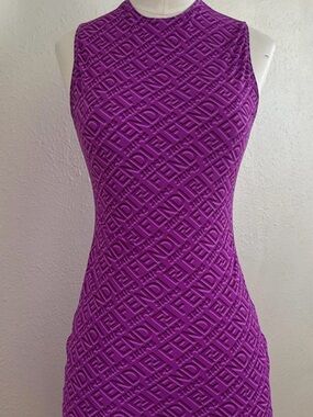 Fendi Skims Purple Embossed Logo Knit Sleeveless Bodysuit